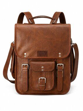 3-in-1 Leather Backpack Brief Messenger Bag Brown